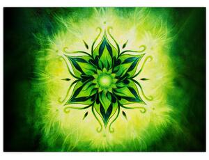 Obraz - Kwiatowa mandala na zielonym tle (70x50 cm)