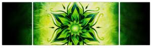 Obraz - Kwiatowa mandala na zielonym tle (170x50 cm)