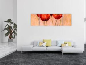 Obraz - Czerwone tulipany (170x50 cm)