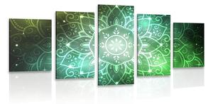 5-częściowy obraz Mandala z galaktycznym tłem w odcieniach zieleni