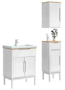 Nowoczesny zestaw mebli łazienkowych floro z litego drewna sosnowego, biały, minimalistyczny design