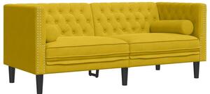 Sofa chesterfield z waÅkami, dwuosobowa, Å¼Ã³Åta, aksamit