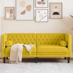 Sofa chesterfield z waÅkami, dwuosobowa, Å¼Ã³Åta, aksamit