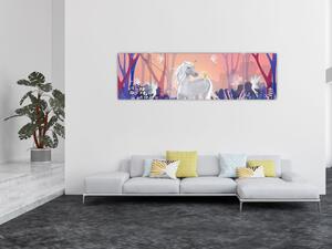 Obraz - Jednorożec w magicznym lesie (170x50 cm)