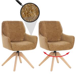 Zestaw 2 krzeseł do jadalni HWC-Q37, krzesło kuchenne obrotowe, obicie z tkaniny (680g/m²) typu chenille, certyfikat Öko-Tex, rama drewniana, kolor: musztardowy