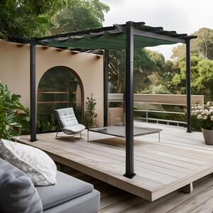Pergola aluminiowa HWC-N93, pawilon ogrodowy altana ogrodowa, stabilna rama 8cm dach przesuwny UV50+ 3x3m ~ zielony