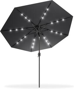 Parasol ogrodowy QEENTOE, okrągły, średnica 300 cm, z mechanizmem rozkładania, ochrona UV 40+, stabilny, obrotowy z oświetleniem LED, idealny do ogrodu, balkonu lub tarasu, kolor: ciemnoszary