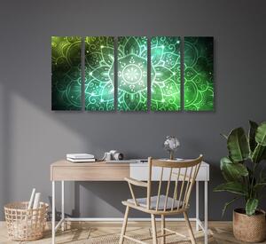 5-częściowy obraz Mandala z galaktycznym tłem w odcieniach zieleni