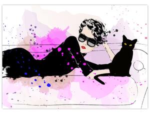 Obraz - Kobieta z czarnym kotem (70x50 cm)