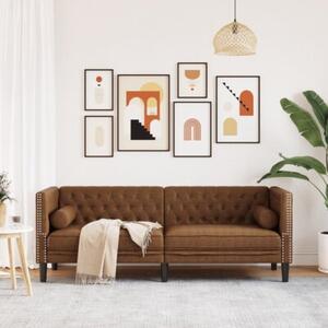 Sofa chesterfield z waÅkami, 3-os., brÄ zowa, sztuczny zamsz