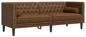 Sofa chesterfield z waÅkami, 3-os., brÄ zowa, sztuczny zamsz