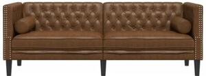 Sofa chesterfield z waÅkami, 3-os., brÄ zowa, sztuczny zamsz
