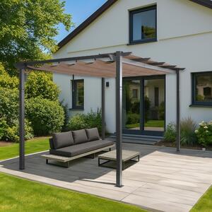 Pergola aluminiowa HWC-N93, pawilon ogrodowy altana ogrodowa, solidna rama 8cm rozsuwany dach UV50+ 3x4m ~ taupe