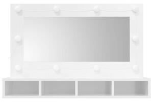 Szafka z lustrem i LED, biała z połyskiem, 90x31,5x62 cm