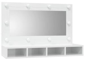 Szafka z lustrem i LED, biała z połyskiem, 90x31,5x62 cm