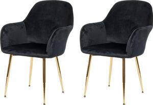 Zestaw 2 krzeseł do jadalni HWC-F18, krzesło kuchenne, design retro ~ aksamitna czerń, złote nogi