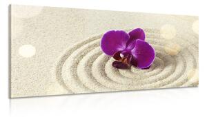 Obraz piaskowy ogród zen z purpurową orchideą