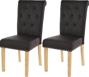 Zestaw 2 krzeseł do jadalni Chesterfield II, krzesło kuchenne, nity ~ imitacja skóry , kawa, jasne nogi