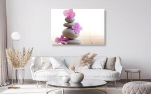 Obraz równowaga kamieni i różowych orientalnych kwiatów