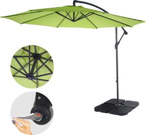 Acerra parasol wspornikowy, parasol przeciwsłoneczny, Ø 3m uchylny, poliester/stal 11kg ~ zielono-cytrynowy ze stojakiem