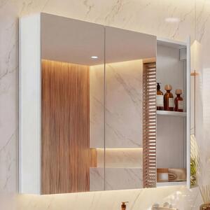 Szafka z lustrem HWC-B19b, szafka łazienkowa, 6 półek, wysoki połysk z certyfikatem 70x80x16cm ~ biały