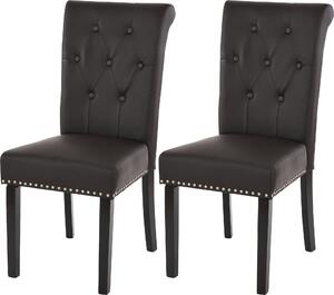 Zestaw 2 krzeseł do jadalni Chesterfield II, krzesło kuchenne, nity ~ imitacja skóry , kawa, ciemne nogi