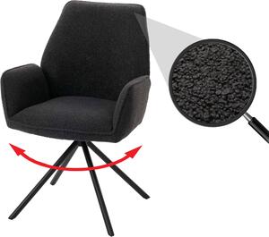 Krzesło do jadalni HWC-G67, podłokietnik krzesła kuchennego, automatyczna pozycja obrotowa, tkanina/tkanina bouclé Oeko-Tex MVG ~ ciemnoszary