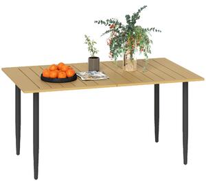 Stół ogrodowy ze stali, odporny na warunki atmosferyczne, z otworem na parasol, stół tarasowy z metalu o wzorze listwowym, brązowy | 150 x 90 x 73 cm | dla 6 osób | 20 kg