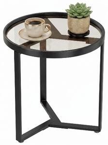 Metalowa konstrukcja geometryczna, stolik pomocniczy ze szklanym blatem, okrągły, stolik kawowy ze szklaną płytą, czarny | Udźwig: 10 kg | Wysokość: 50 cm | Średnica: 45 cm