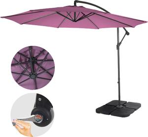 Acerra parasol wspornikowy, parasol przeciwsłoneczny, Ø 3m uchylny, poliester/stal 11kg ~ lawendowo-czerwony ze stojakiem