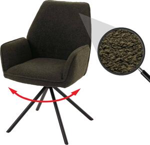 Krzesło do jadalni HWC-G67, podłokietnik krzesła kuchennego, automatyczna pozycja obrotowa, tkanina/tekstylia bouclé Oeko-Tex MVG ~ oliwkowa zieleń
