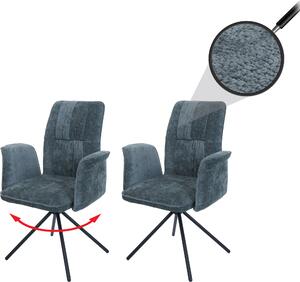 Zestaw 2 krzeseł do jadalni HWC-N99, podłokietnik obrotowy z funkcją automatycznego powrotu, tkanina/tkanina szenilowa (340 g/m²) Oeko-Tex ~ niebiesko-zielony