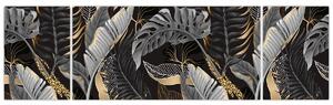 Obraz - Tropikalne liście w kolorze czarno - złotym (170x50 cm)