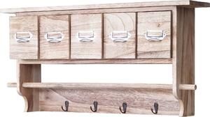 Półka kuchenna HWC-C49, półka domowa Półka vintage z 5 szufladami 32x65x13cm ~ natura