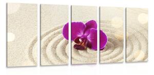 5-częściowy obraz piaskowy ogród Zen z fioletową orchideą