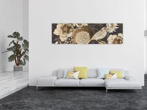Obraz złotych kwiatów na ciemnym tle (170x50 cm)