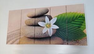 5-częściowy obraz biały kwiat i kamienie w piasku