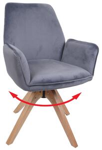Krzesło do jadalni HWC-G67, krzesło do stołu, krzesło kuchenne, krzesło z podłokietnikami, obrotowe, drewno, aksamit 320 g/m², MVG ~ ciemnoszare