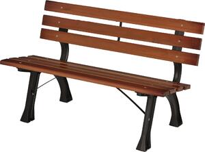 Ławka parkowa z oparciem, ławka ogrodowa dwuosobowa, wykonana z żeliwa i drewna sosnowego, kolor: kawa. Design: lameli. Maksymalne obciążenie: 240 kg. Wymiary: 120 x 57 x 70 cm
