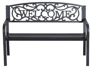 Ławka parkowa z napisem "WELCOME", ławka ogrodowa dwuosobowa, metalowa ławka z żeliwa, powlekana proszkowo, kolor czarny | odporna na warunki atmosferyczne | 14,5 kg | 127 x 60 x 87 cm
