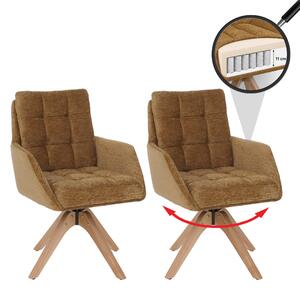 Zestaw 2 krzeseł do jadalni HWC-Q36, krzesło kuchenne, obrotowe, tkanina szenilowa (680 g/m²), certyfikat Öko-Tex, drewno MVG ~ kolor musztardowy