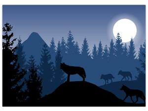 Obraz - Wataha wilków pod księżycem w pełni (70x50 cm)