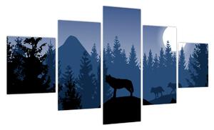 Obraz - Wataha wilków pod księżycem w pełni (125x70 cm)