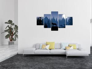 Obraz - Wataha wilków pod księżycem w pełni (125x70 cm)