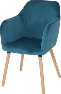 Krzesło do jadalni Malmö T381, krzesło kuchenne, design retro 50s ~ aksamit, petrol-niebieski, jasne nogi