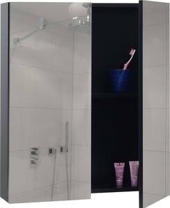 Szafka z lustrem HWC-B19b, szafka łazienkowa, 2 półki, wysoki połysk z certyfikatem 70x60x16cm ~ czarny