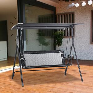 Huśtawka hollywoodzka dwuosobowa z regulowanym daszkiem przeciwsłonecznym, huśtawka ogrodowa metalowa, tkanina Texteline, kolor czarny | 172 x 110 x 155 cm | nośność do 200 kg | odporna na promieniowanie UV