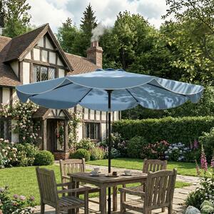 Okrągły parasol z regulacją nachylenia, z korbą, parasol balkonowy/plażowy z falbaną, metalowo-poliestrowy, błękitny | Ø265 x 235 cm (wys.) | 3-stopniowa regulacja nachylenia | 8 rurek