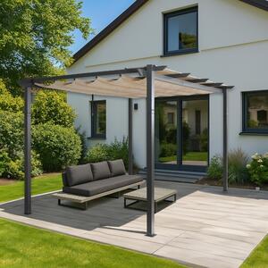 Pergola aluminiowa HWC-N93, pawilon ogrodowy altana ogrodowa, stabilna rama 8cm rozsuwany dach UV50+ 3x4m ~ kremowo-beżowy