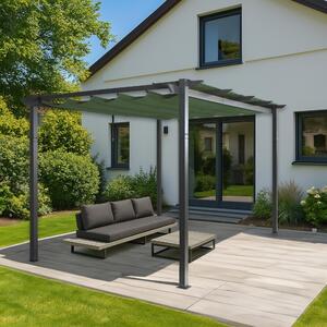 Pergola aluminiowa HWC-N93, pawilon ogrodowy altana ogrodowa, stabilna rama 8cm dach przesuwny UV50+ 3x4m ~ zielony